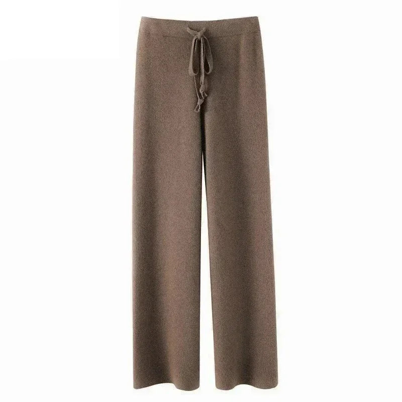 High-waisted Loose Wool Knitted Wide-leg Trousers for Women