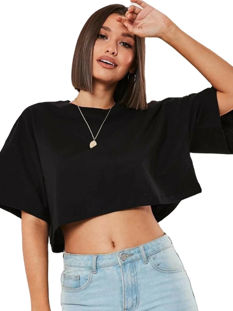 Women's Short Sleeve Crop Top - Loose Fit