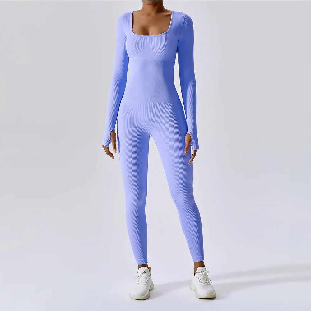 Seamless Yoga Fitness Bodysuit - Long-Sleeved