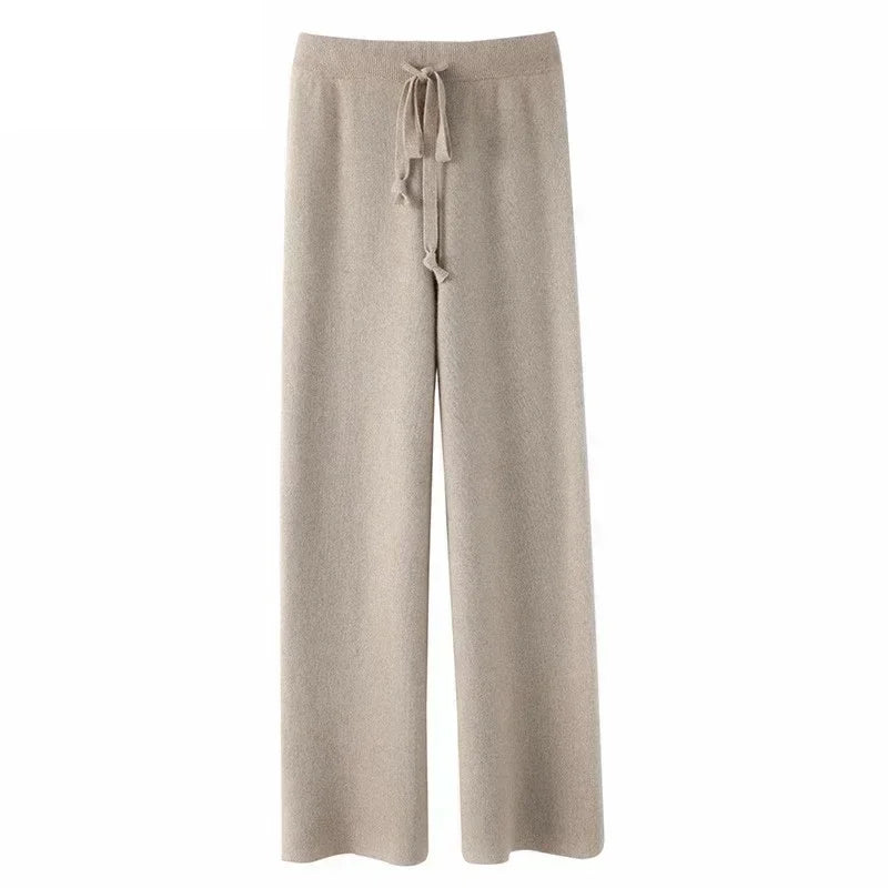 High-waisted Loose Wool Knitted Wide-leg Trousers for Women