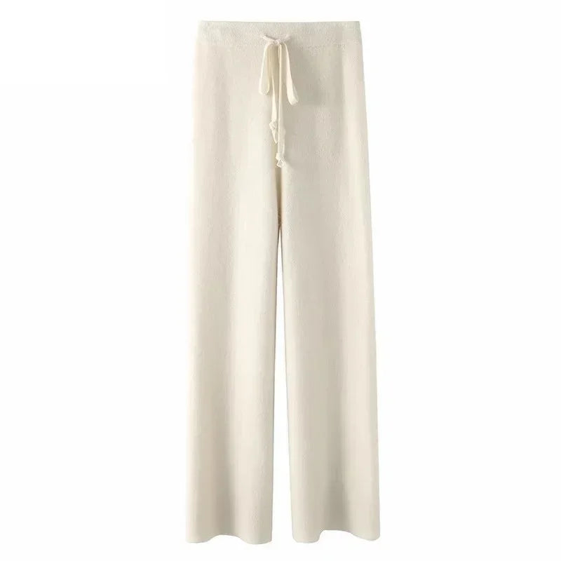 High-waisted Loose Wool Knitted Wide-leg Trousers for Women