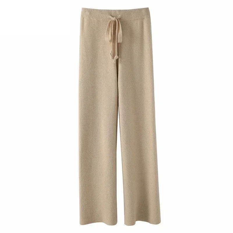 High-waisted Loose Wool Knitted Wide-leg Trousers for Women