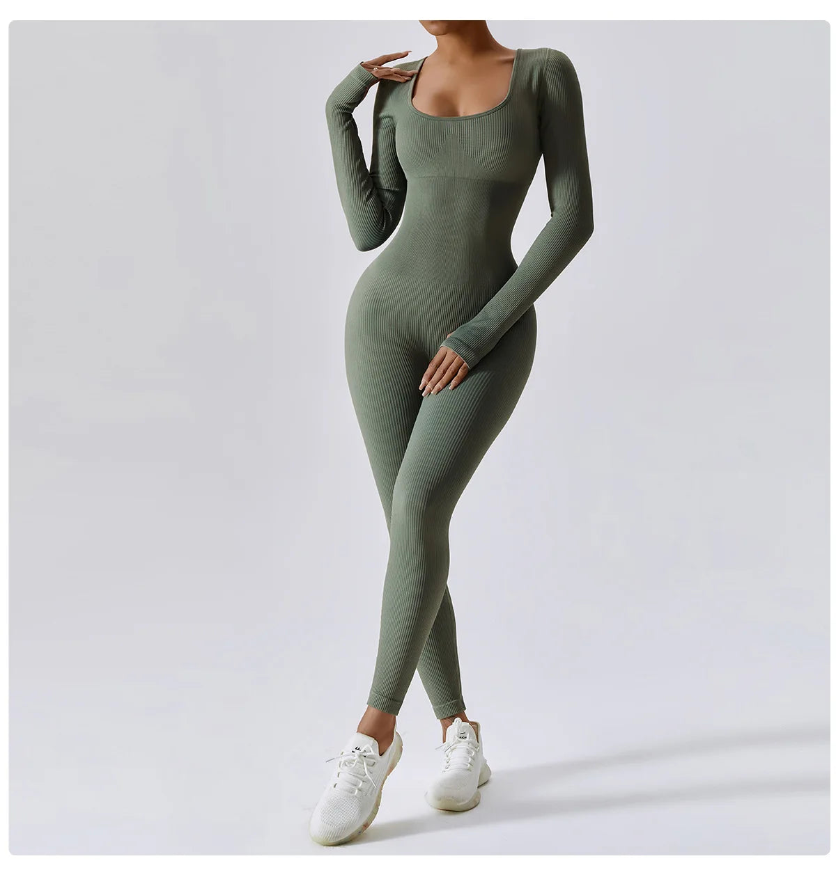 Seamless Yoga Fitness Bodysuit - Long-Sleeved