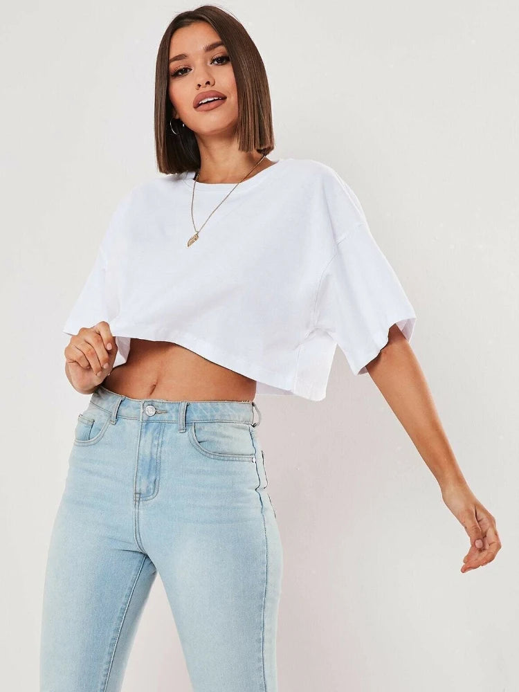 Women's Short Sleeve Crop Top - Loose Fit