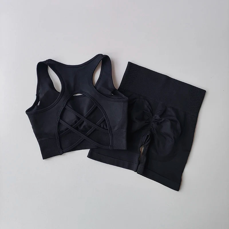 2 PCS Seamless Yoga Set - Sport Bra + High Waist Shorts